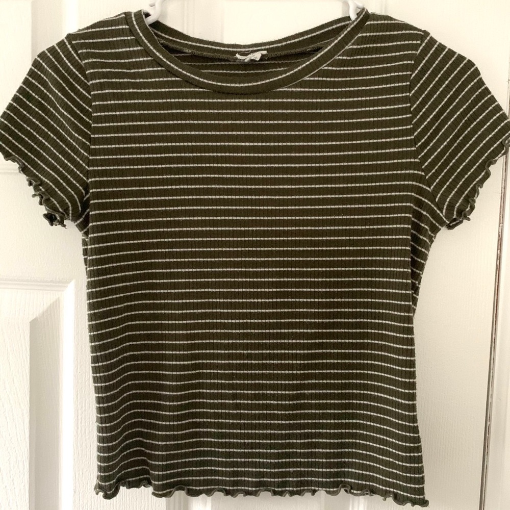 Green Striped Ruffle Babydoll Tee